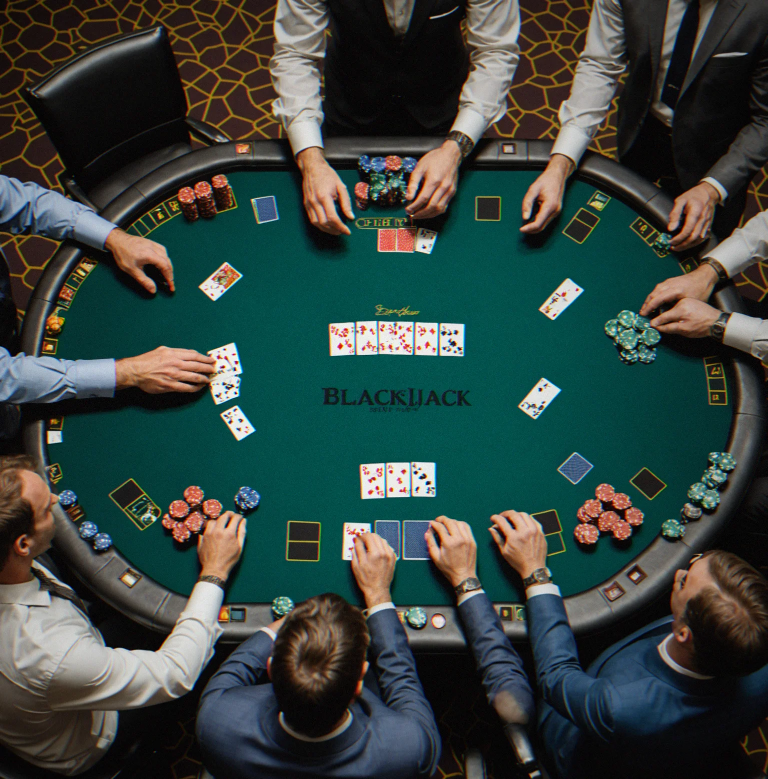 Guests at the blackjack table while the dealer keeps things moving